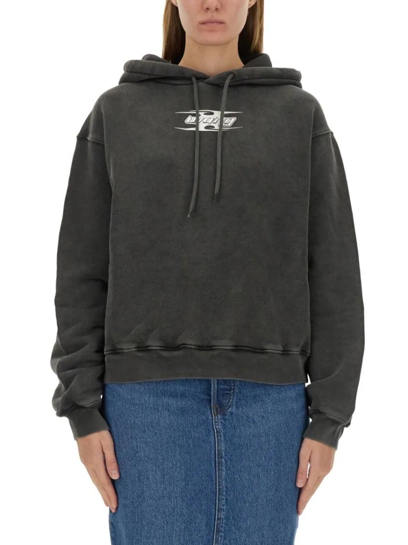 Thumbnail - T by Alexander Wang - Boxy Grey Sweatshirt With Logo Print And Drawstrin - Größe L - grau
