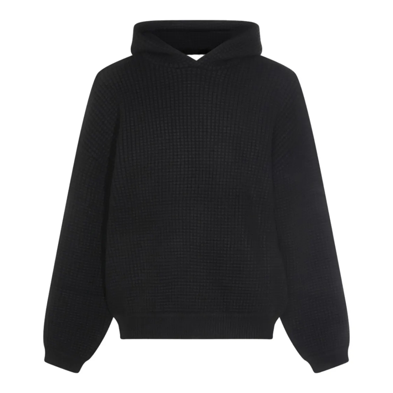 FEAR OF GOD Pullover Textured Waffle Knit Sweater With Hood Black