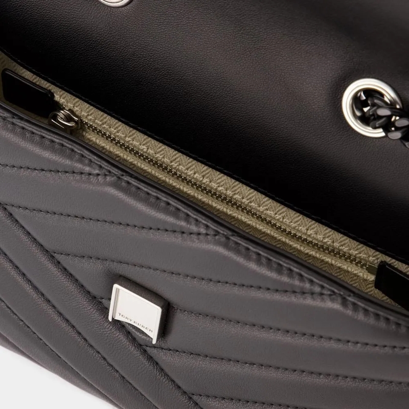 Tory Burch Schultertasche Kira Chevron Powder Coated Small Convertible Shoul Black / Silver(Image 7)