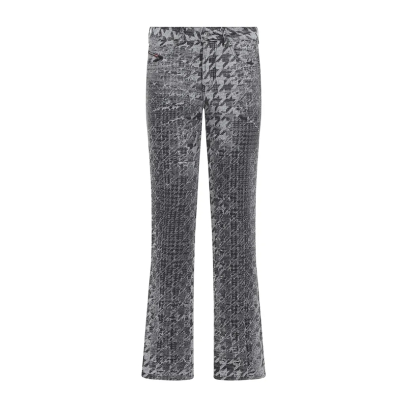 Diesel Jeans Houndstooth Pattern Jeans With Flared Leg Design Grey
