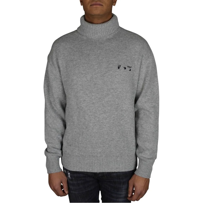 Off-White Pullover Grey Cashmere Turtleneck Sweater With Embroidered  Grey