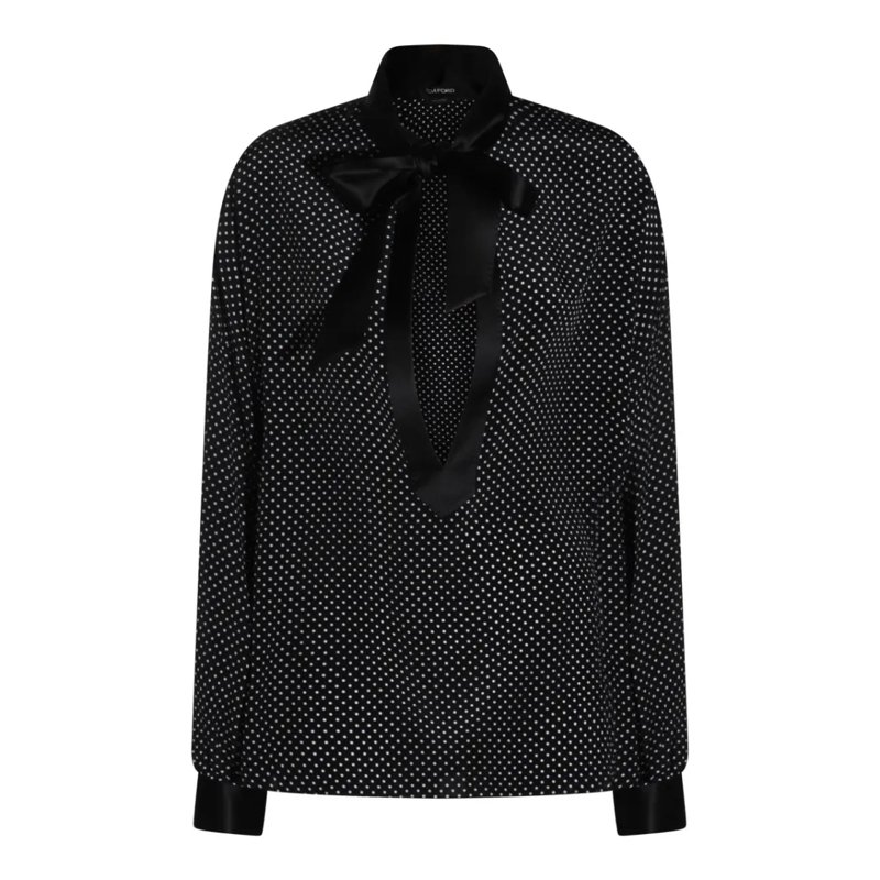 Tom Ford Blouse Polka Dot Blouse With Satin Bow Detail Black