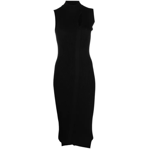 Versace Black Slashed Turtleneck Midi Dress Black 