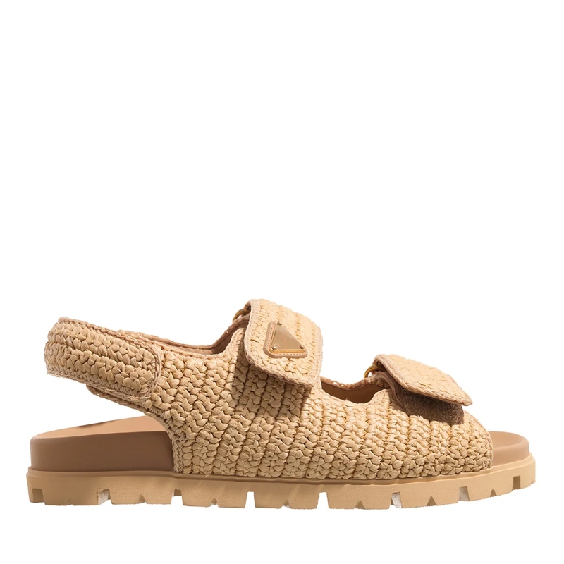 Prada Sandalen Logo Patch Sandal Naturale