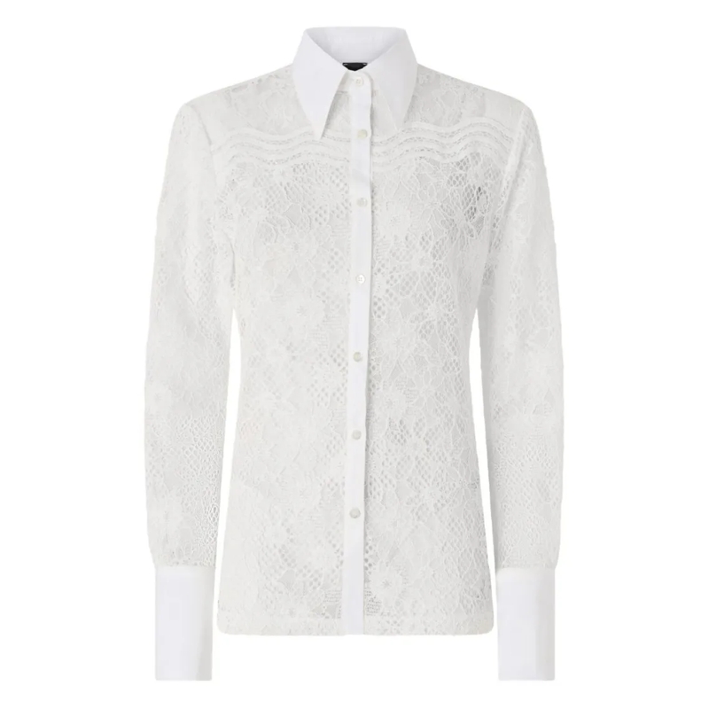Pinko Overhemd Long-Sleeved White Shirt With Semi-Transparent Lac White
