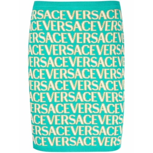 Versace Multicolor Intarsia Allover Mini Skirt Green 