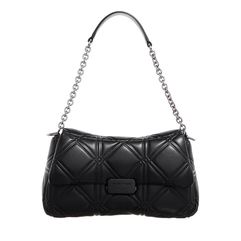 Emporio Armani Crossbody Bag Camera Case Con Catena Simil Nappa Goffrata - Came Nero