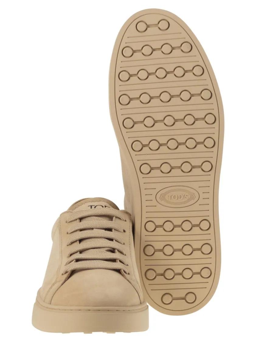 Thumbnail - Tod's Low-Top Sneaker - Suede Leather Sneakers With Embossed Grommets - Gr. 8_5 - in Beige - für Damen