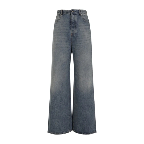 Loewe Jeans Washed Denim Cotton Wide Leg Jeans Blue