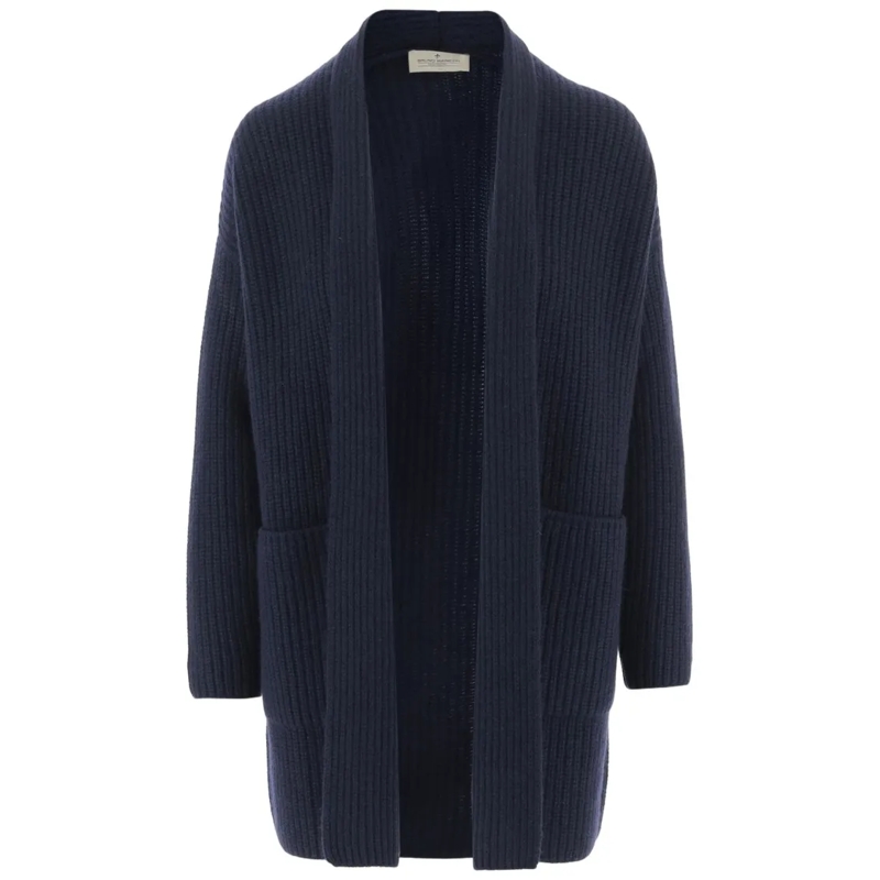 BRUNO MANETTI Cardigan Cashmere Cardigan With Ribbed Knit Black