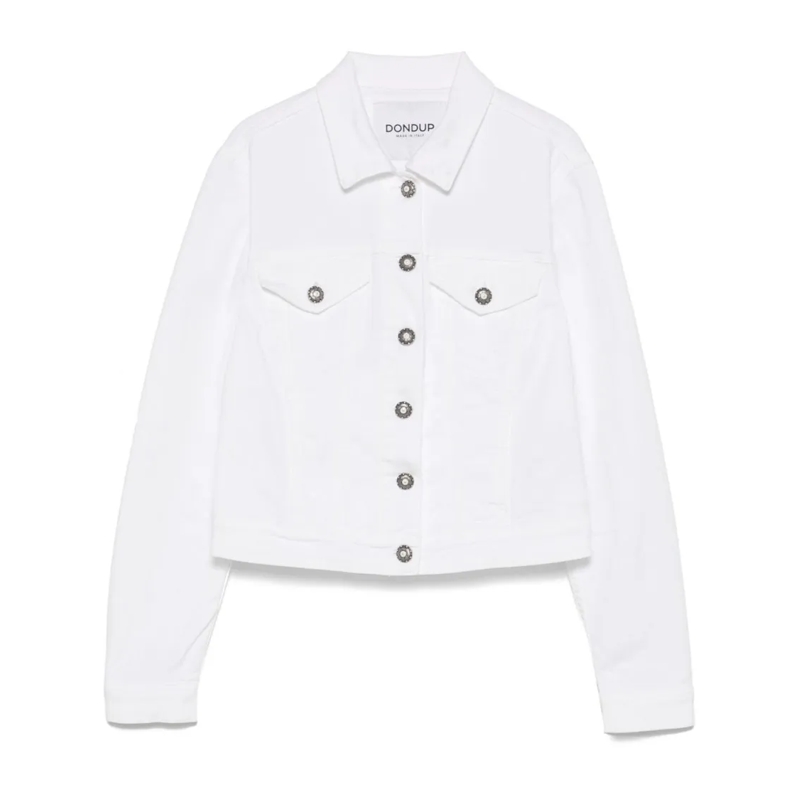 Dondup Spijkerjasje Cropped White Jacket With Classic Front Button Fas White