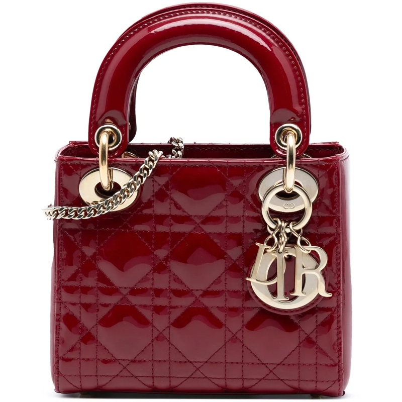 Christian Dior Schultertasche Mini Patent Cannage Lady Dior rot