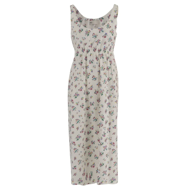 Tory Burch Midi-jurk Floral Patterned Cotton Dress With Gathered Waist Grey