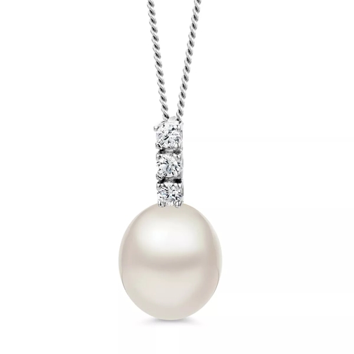 BELORO 9KT Freshwater Pearl and Cubic Zirconia Necklace White Gold Collier moyen