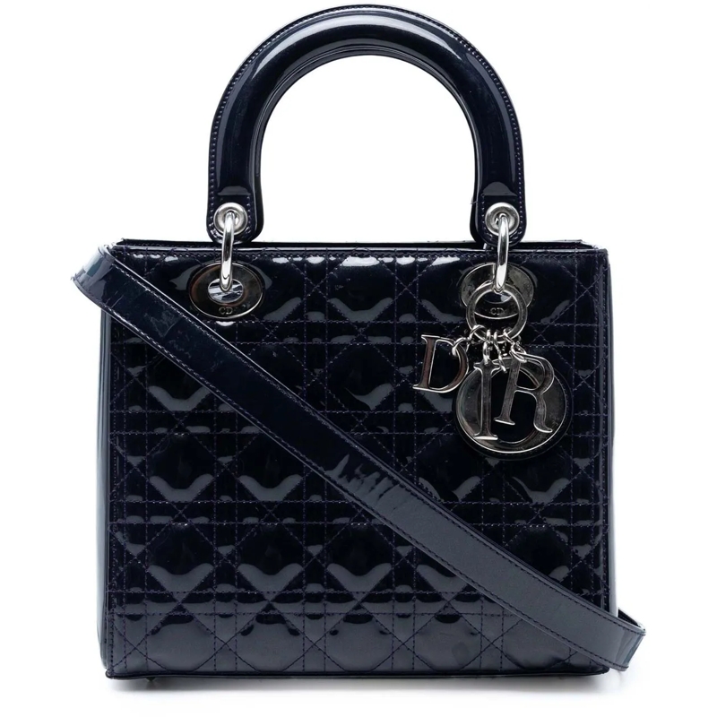 Christian Dior Schultertasche Medium Patent Cannage Lady Dior blau