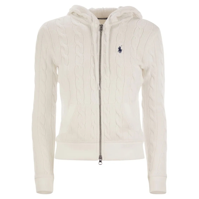 Polo Ralph Lauren  Plaited Cotton Zip Sweatshirt White