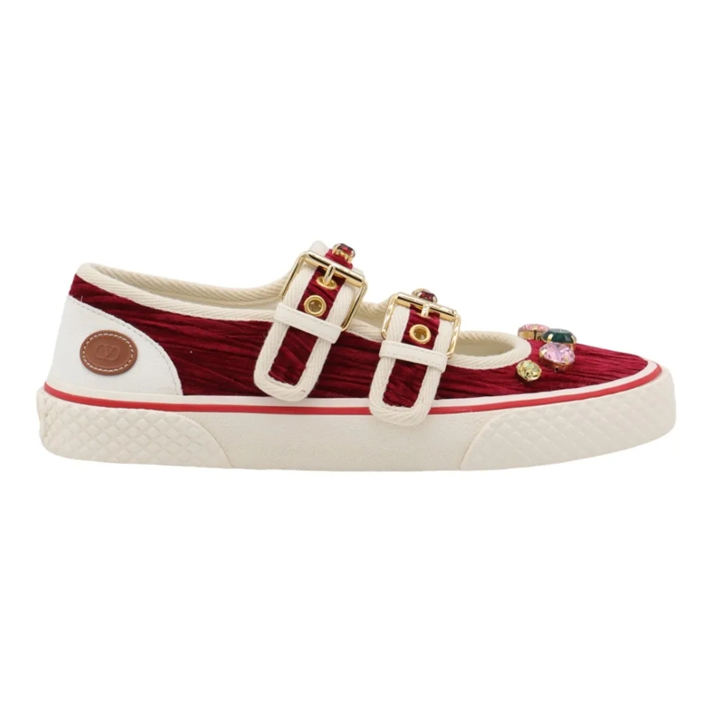 Valentino Garavani Low-Top-Sneaker Textured Fabric Sneakers With Colorful Gem Embelli Neutrals