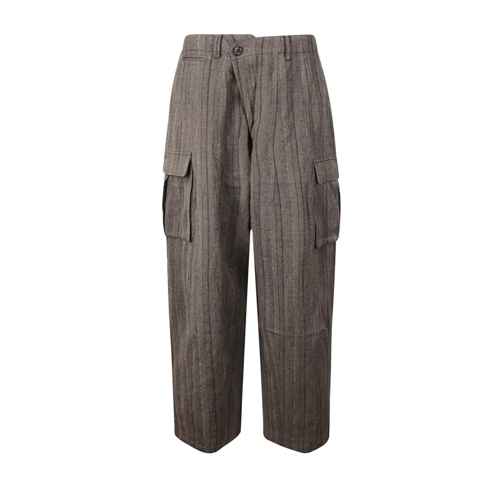 DAWEI STUDIO  Pinstripe Cotton Blend Trousers Brown