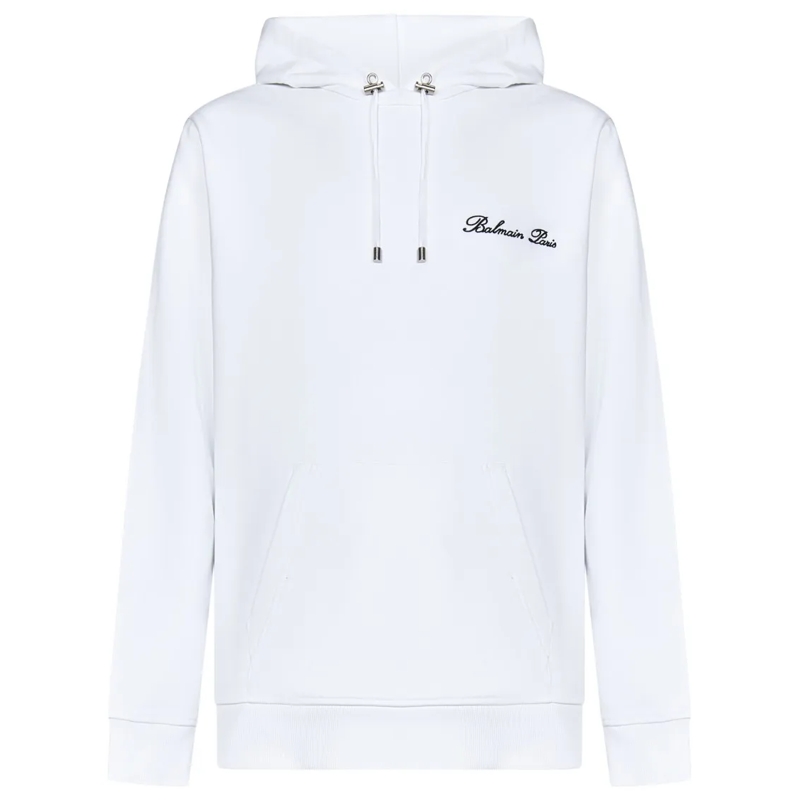 Balmain  Iconic Cotton Hoodie With Embroidered Logo White