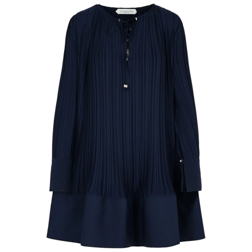 Lanvin Plissè' Navy Polyester Dress Blue Mini-Kleider