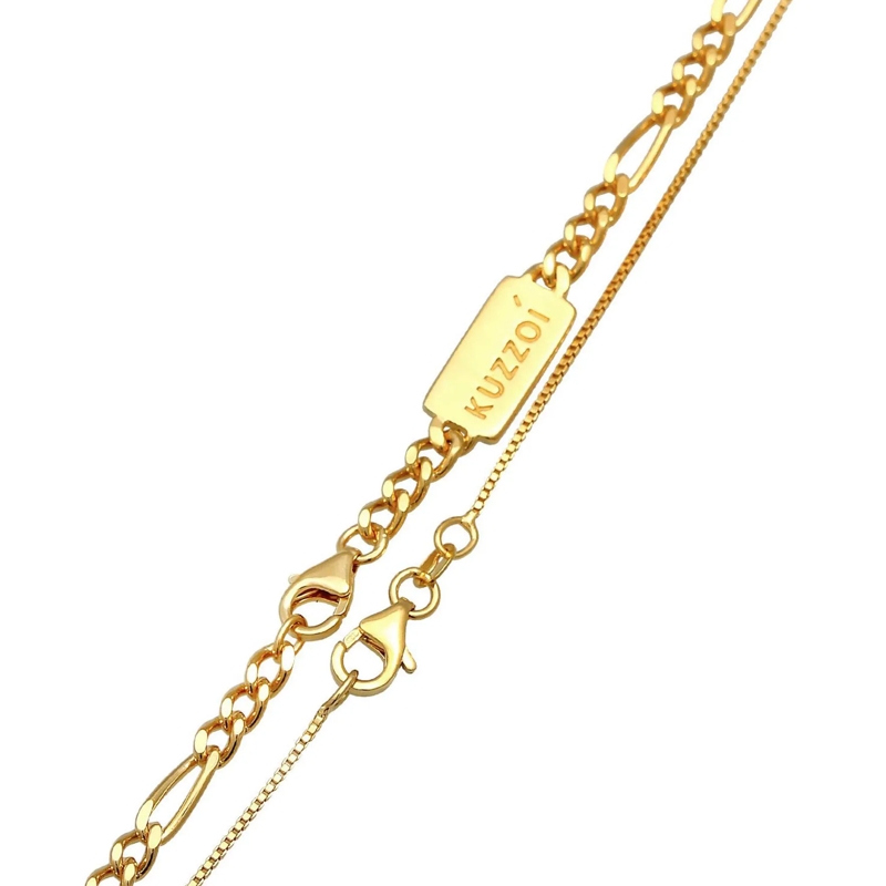 Kuzzoi Mittellange Halskette Halskette Herren Ketten Set Figaro Venezia 925 Sil gold(Image 7)