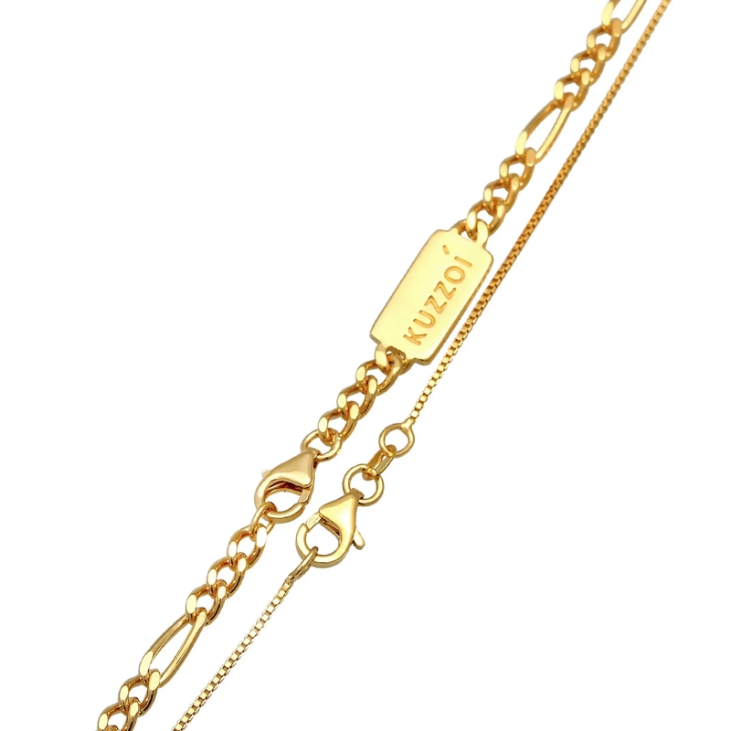 Kuzzoi Mittellange Halskette Halskette Herren Ketten Set Figaro Venezia 925 Sil gold(Image 4)