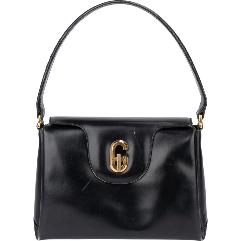 Gucci Schultertasche Gucci Black Leather G Handbag schwarz