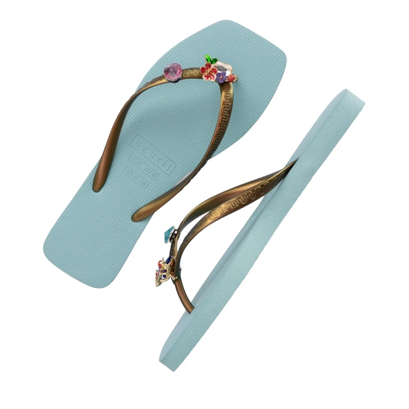 UZURII Flip Flops flip flop Flore Square ocean(Image 4)