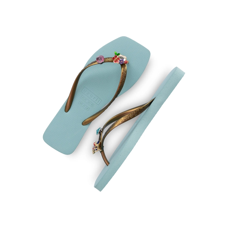 UZURII Flip Flops flip flop Flore Square ocean(Image 9)