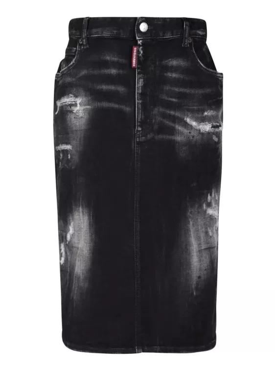Dsquared2 Black Midi Denim Skirts Black | Jeans