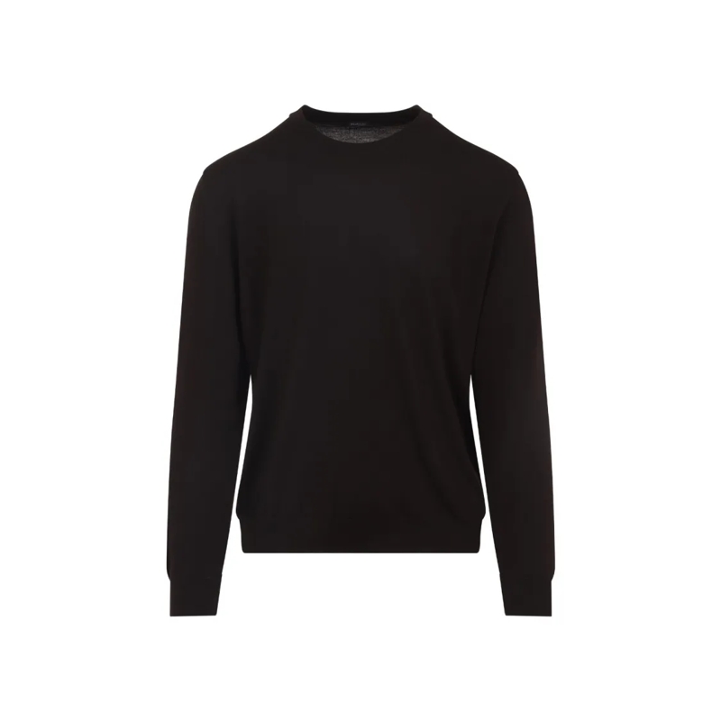 Kiton Pullover Cashmere-Silk Blend Sweater With Classic Crew Neck Brown