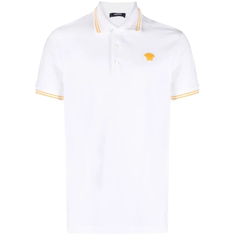 Versace Polohemd Greca Jacquard Collar Polo Shirt White