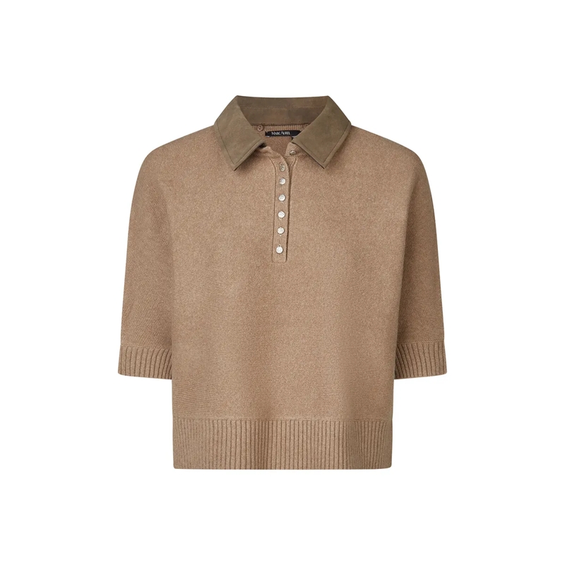 Marc Aurel  Pullover- Poloblende mit Metallknöpfen- Rippena beige