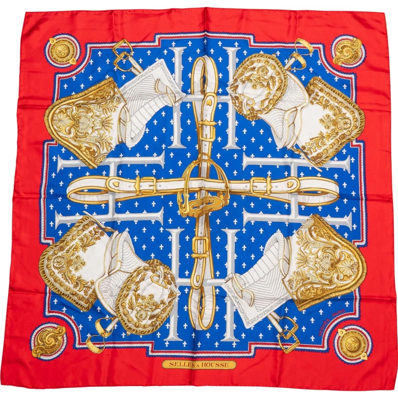 Hermès Wollschal Hermes Classic "SELLES A HOUSSE" Silk Carre 90 Sca rot