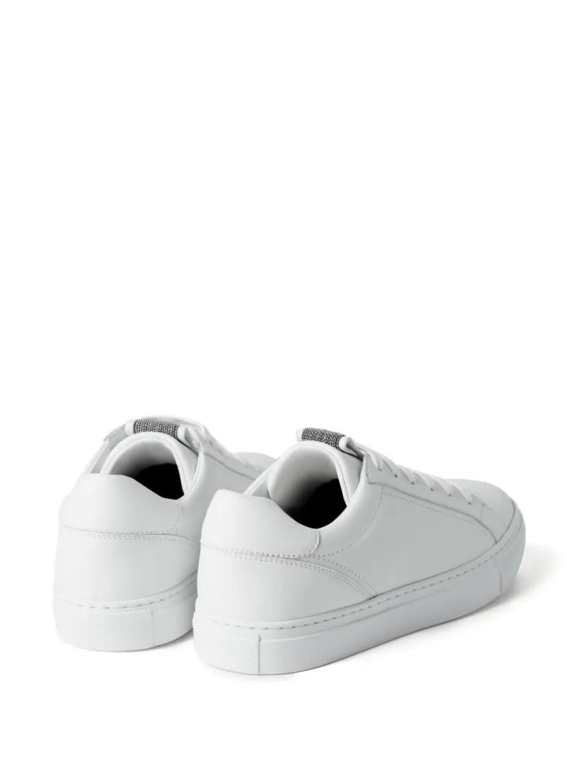 Thumbnail - Brunello Cucinelli Low-Top Sneaker - Signature Monili White Calf Leather Sneakers - Gr. 37 (EU) - in Weiß - für Damen