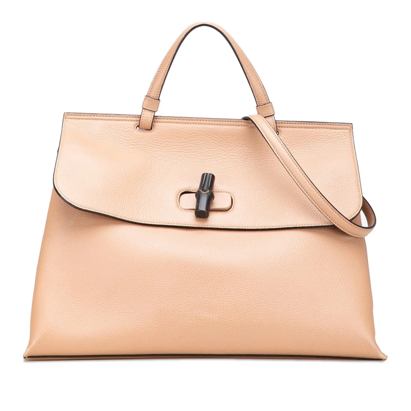 Gucci Schultertasche Large Leather Bamboo Daily Satchel braun