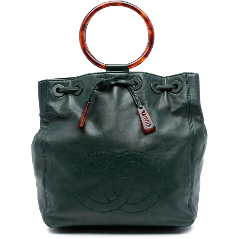 Chanel Shopper CC Lambskin Tortoise Ring Drawstring Tote grün