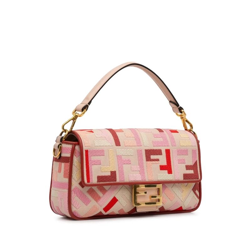 Fendi Schultertasche Zucca Embroidered Baguette Satchel rose