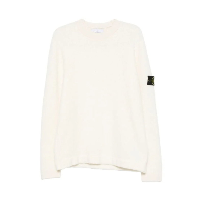 Stone Island Pullover Soft Textured Wool-Polyamide Blend Sweater White