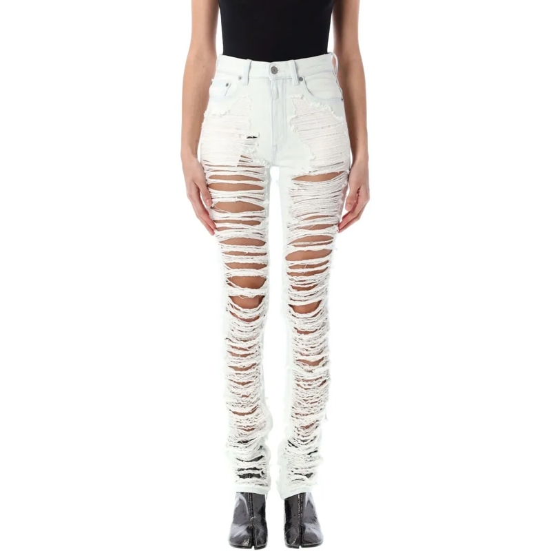 MM6 Maison Margiela Jeans High-Waisted Distressed Skinny Jeans With Frayed E White