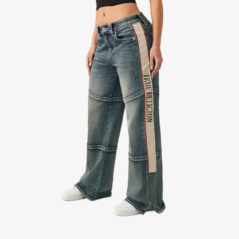 True Religion Jeans - Bobbi Baggy-Jeans- Mittelhohem Bund- Kontraste blau(Image 3)