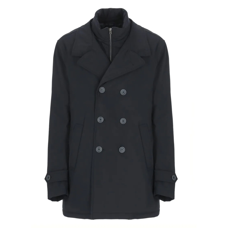 Herno Manteau de transition Tailored Padded Coat With Peak Lapel Collar Black