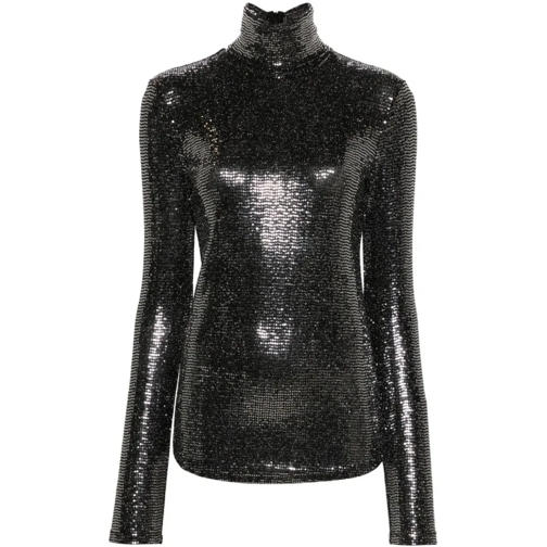 Isabel Marant Joyela Silver Sequined Top Black Hauts à manches longues