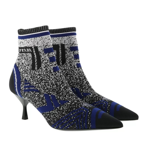 Prada Jacquard Knit Booties Black/Indigo Blue Ankle Boot