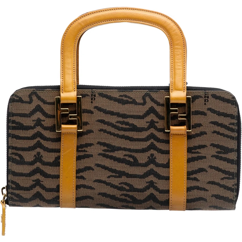 Fendi Tote Zebra Print Canvas Twins Handbag braun
