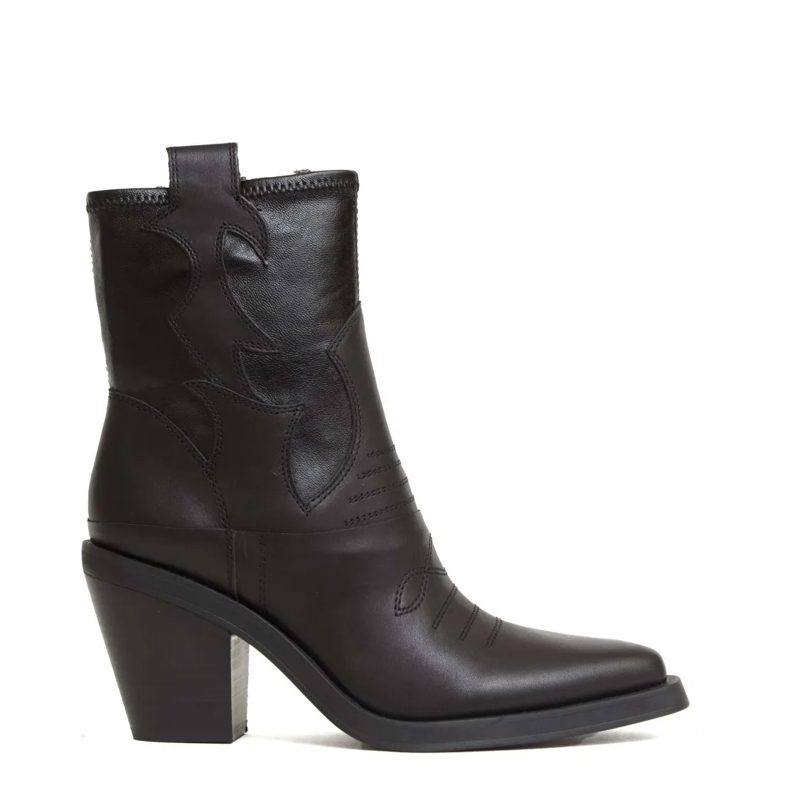Ash Stiefel Smooth Black Leather Ankle Boots With Decorative S Black