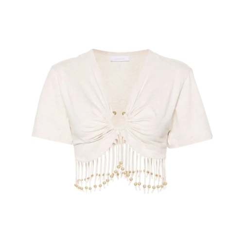 Paco Rabanne T-Shirts Fringed T-Shirt Neutrals