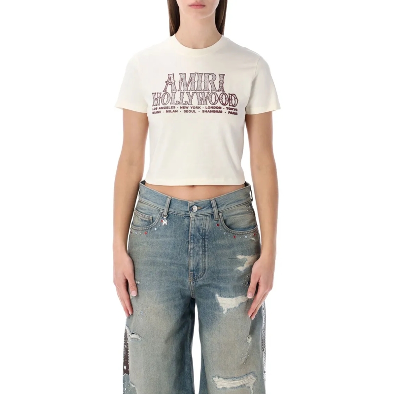 Amiri T-shirt Cropped Baby Tee With Ribbed Neckline White