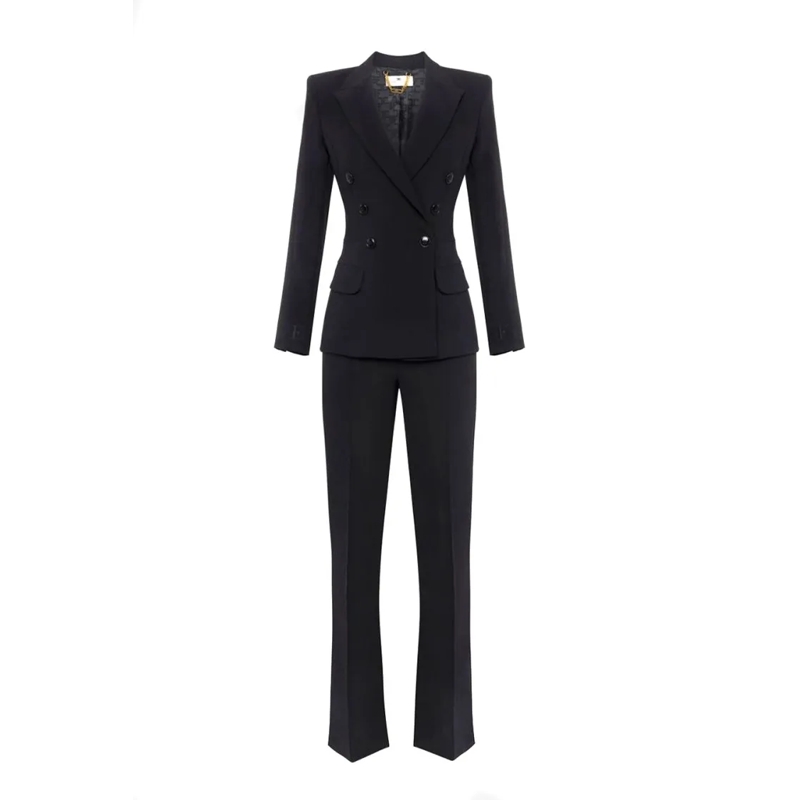 Elisabetta Franchi Combinaison de costume Tailored Double-Breasted Blazer With Flared Trouse Black