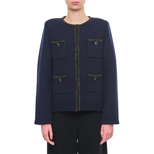 Self Portrait Strickjacke Embellished Knit Cardigan Blue